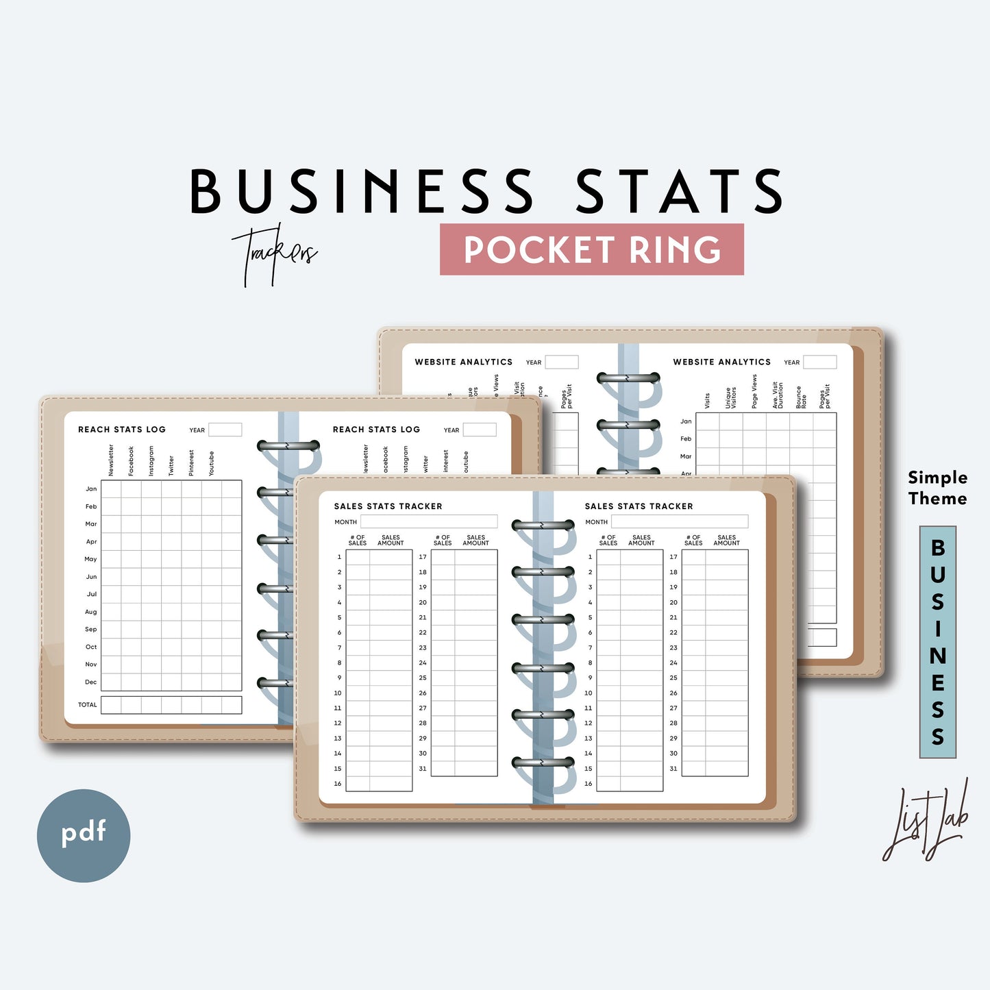 Pocket Ring Small BUSINESS STATS TRACKERS Printable Insert Set