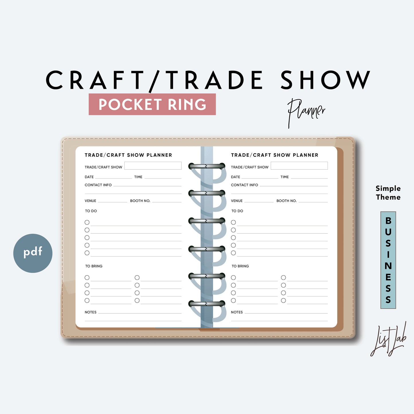 Pocket Ring CRAFT and TRADE SHOW Planner Printable Insert Set