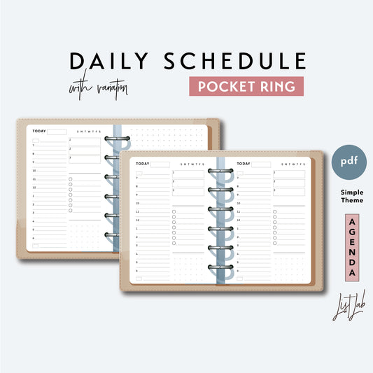 Pocket Ring DAILY SCHEDULE with Variation Printable Insert Set