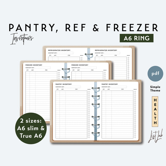 A6 Ring PANTRY, REF and FREEZER Inventories Printable Set