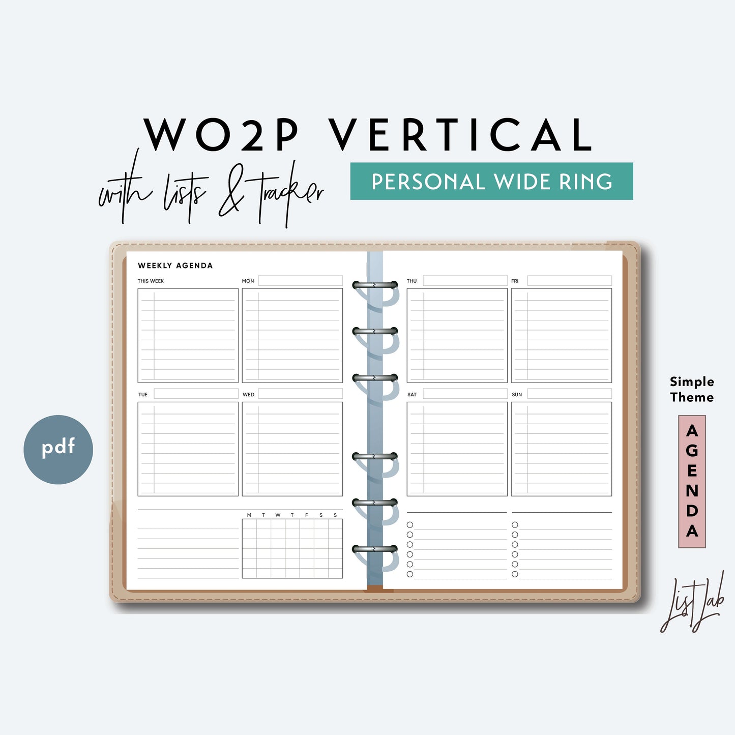 Personal Wide Ring Wo2P VERTICAL - with Lists and Tracker Printable Insert Set
