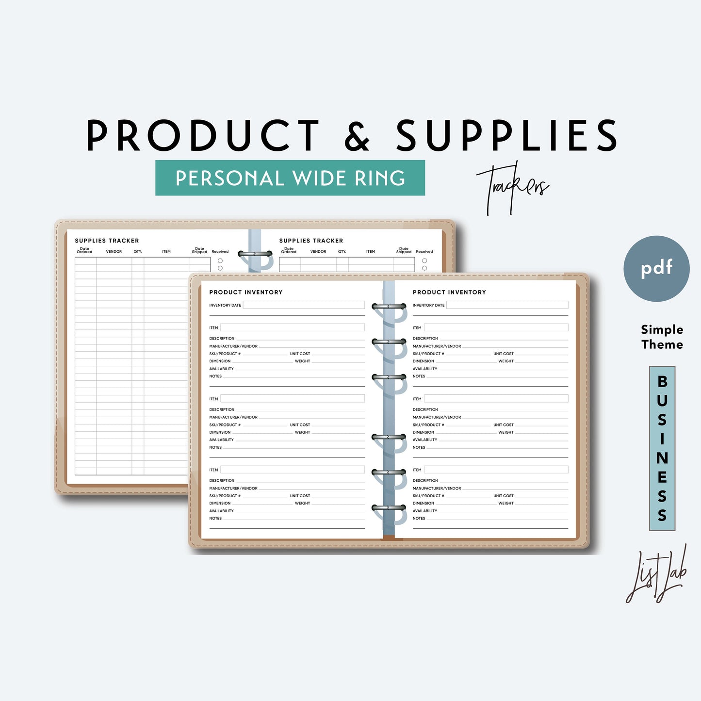Personal Wide Ring PRODUCT AND SUPPLIES TRACKERS Printable Insert Set