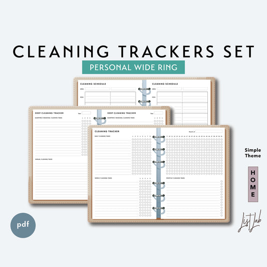 Personal Wide Ring CLEANING TRACKERS Set Printable Planner Insert Set