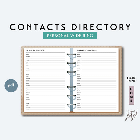 Personal Wide Ring CONTACTS DIRECTORY Printable Insert Set