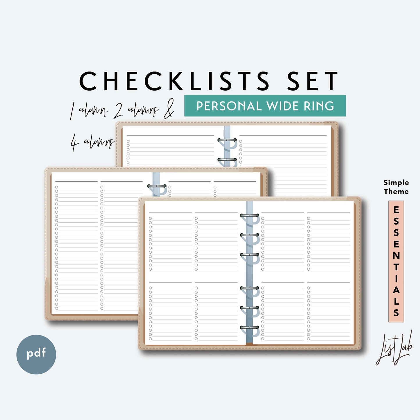 Personal Wide Ring CHECKLISTS Printable Insert Set