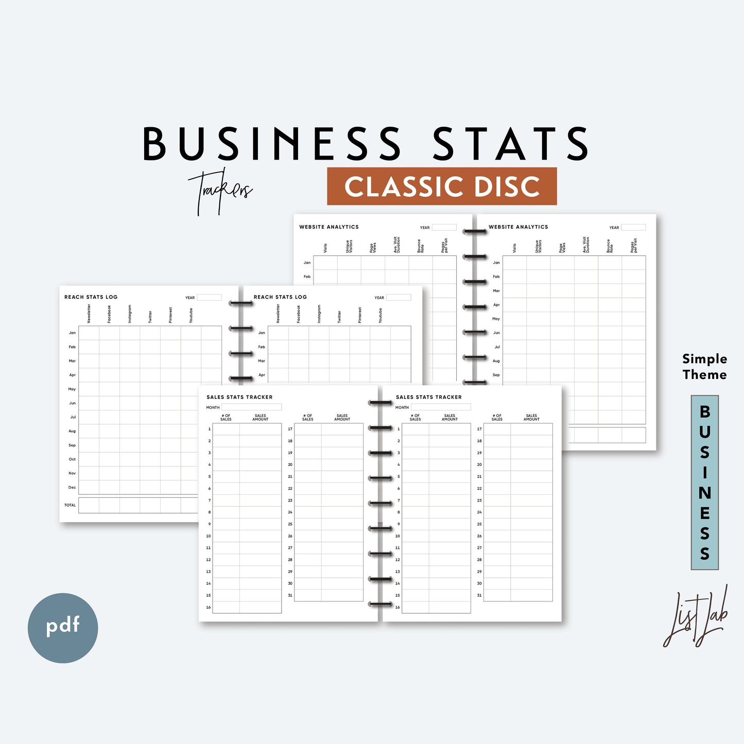 Classic Discbound BUSINESS STATS TRACKER Printable Insert Set