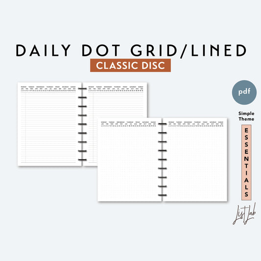 Classic Discbound DAILY DOT GRID and DAILY LINED Printable Insert Set