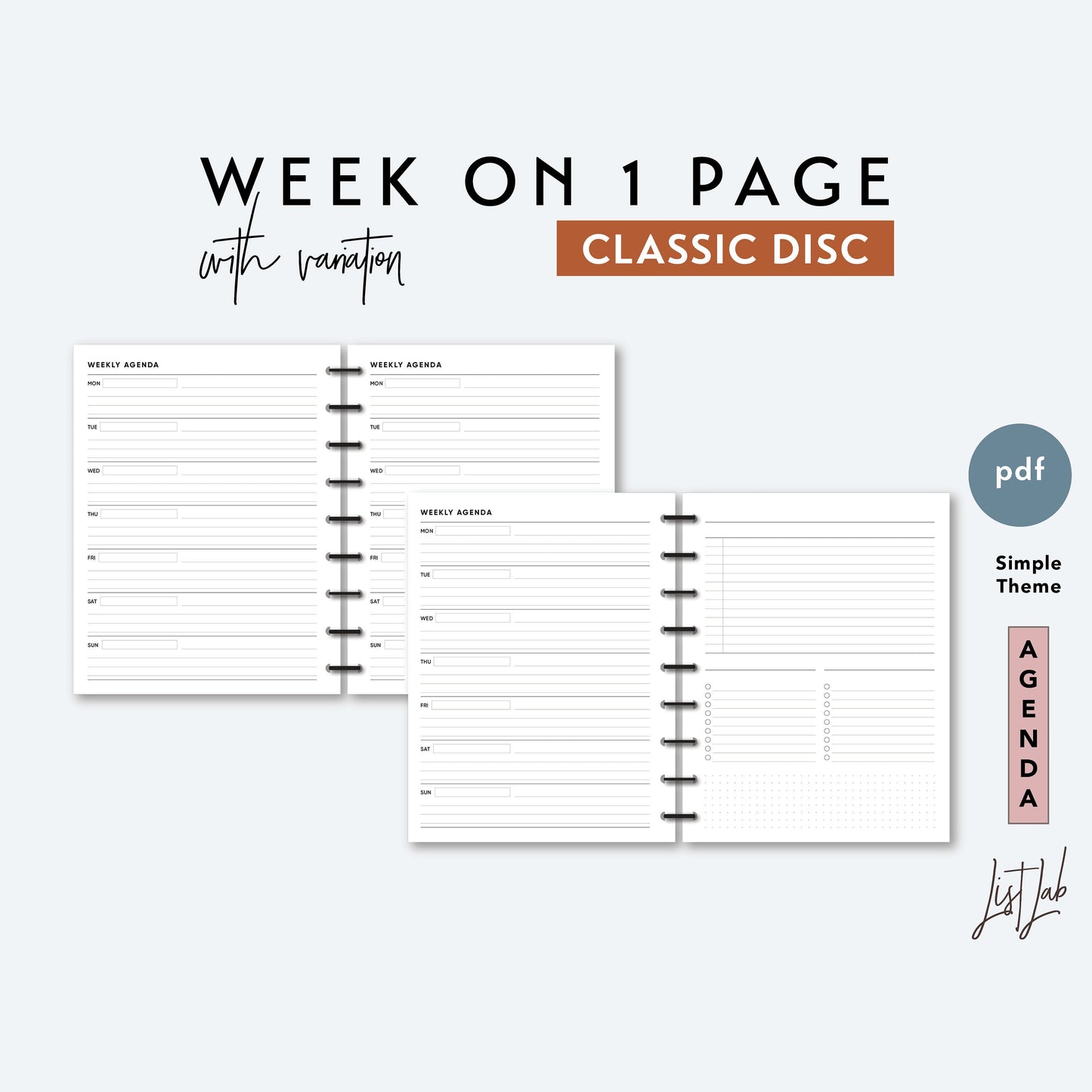 Classic Discbound WEEK ON 1 PAGE Set Printable Insert Set