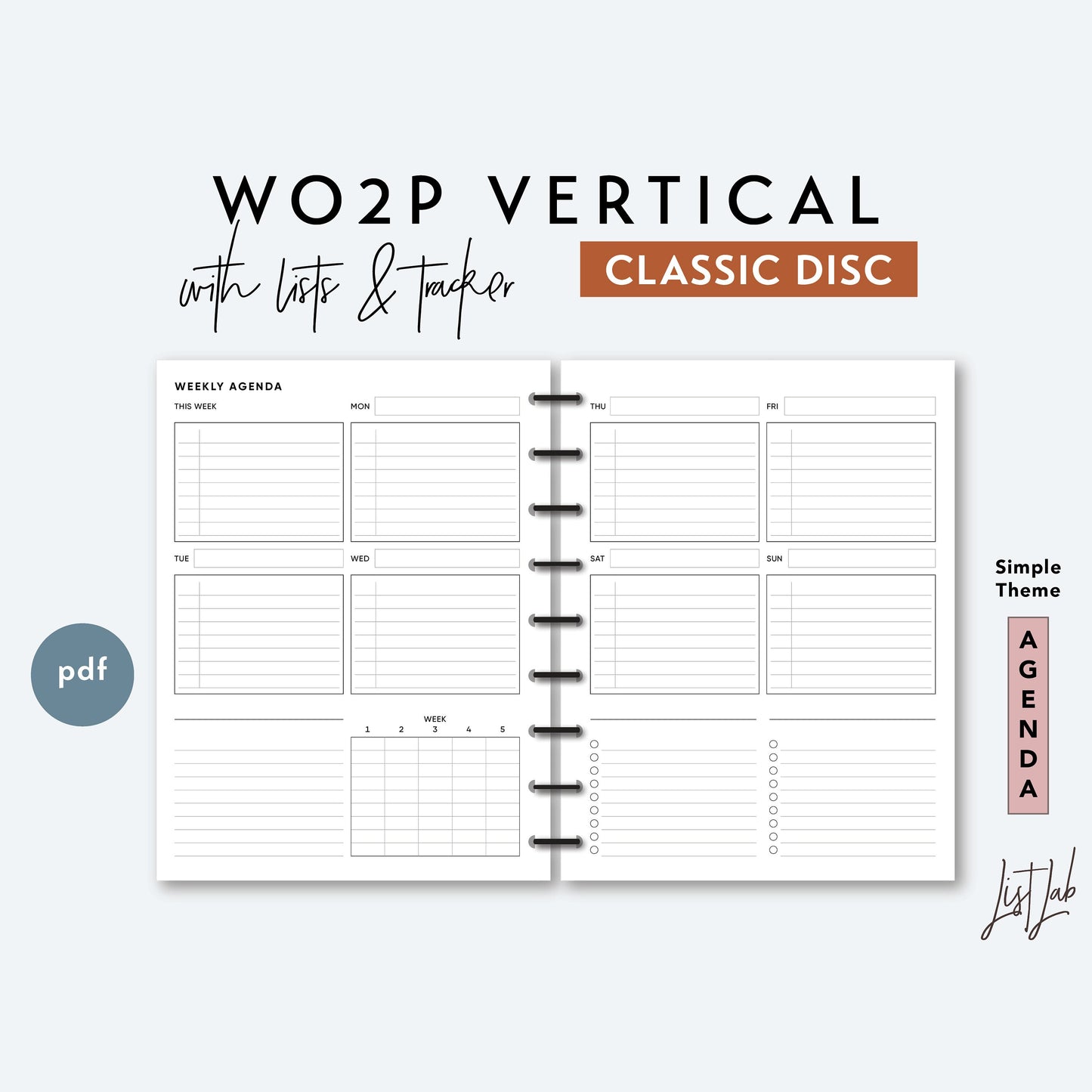 Classic Discbound WO2P VERTICAL - with Lists and Tracker Printable Insert Set