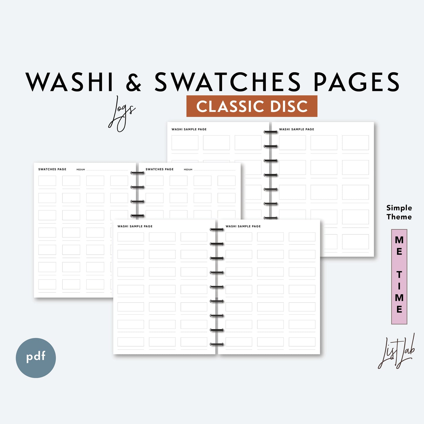 Classic Discbound WASHI and SWATCHES PAGES Printable Insert Set