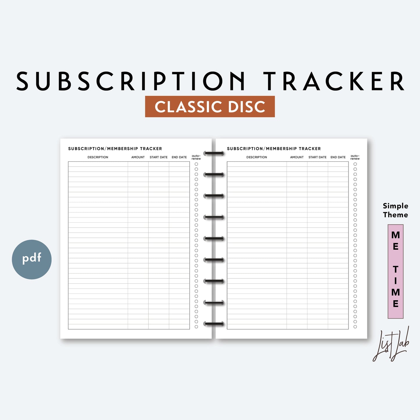 Classic Discbound SUBSCRIPTION and MEMBERSHIP TRACKER Printable Insert Set