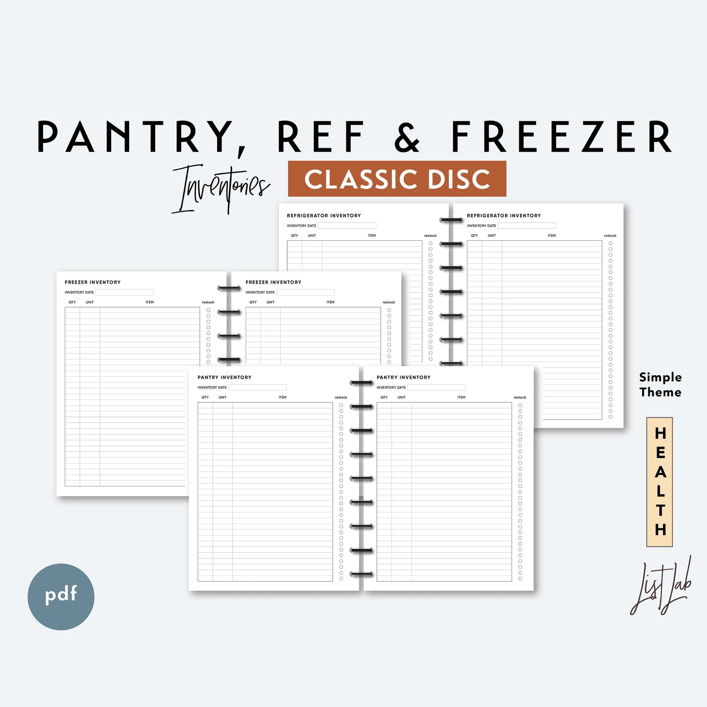 Classic Discbound PANTRY, REF and FREEZER Inventories Printable Insert Set