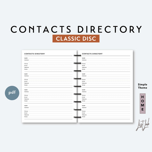 Classic Discbound CONTACTS DIRECTORY Printable Insert Set