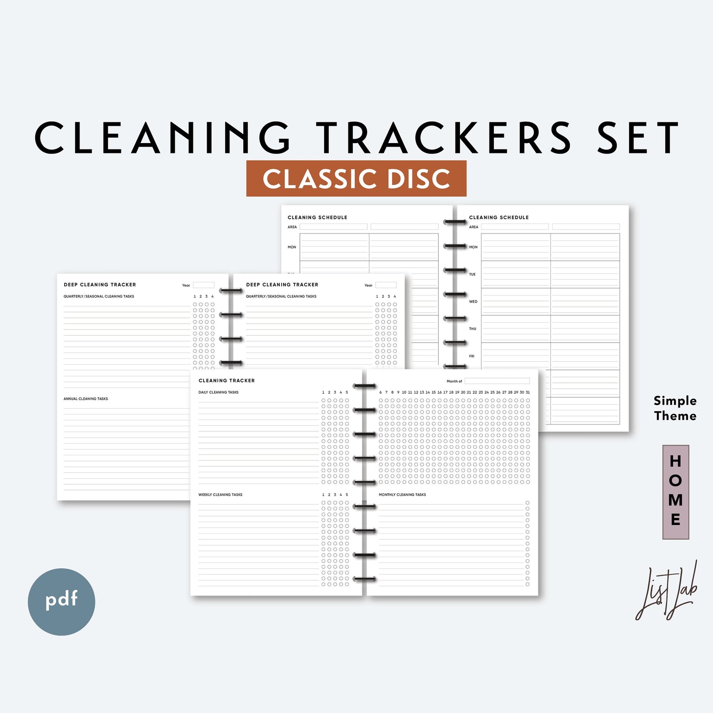 Classic Discbound CLEANING TRACKERS Printable Insert Set