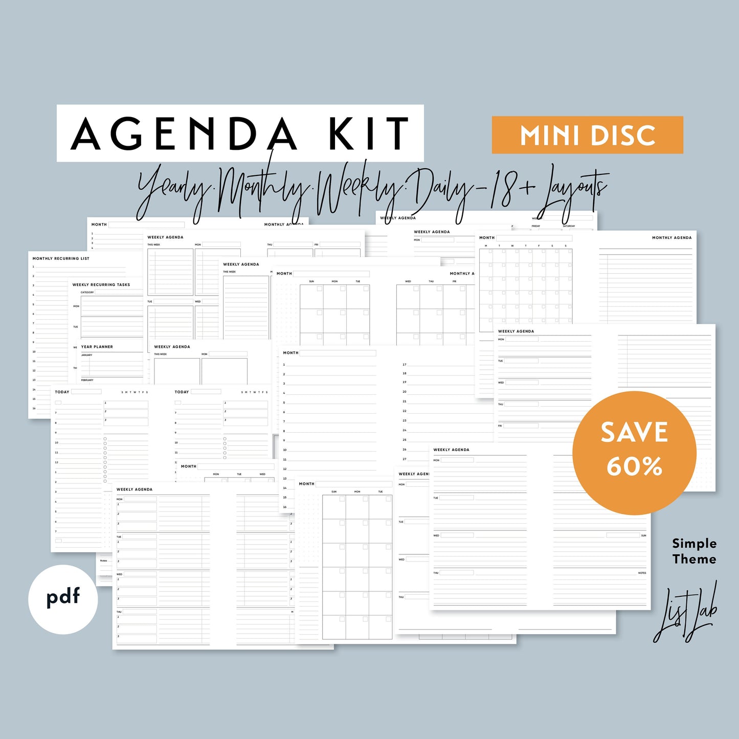 Mini Discbound AGENDA KIT Printable Insert Set