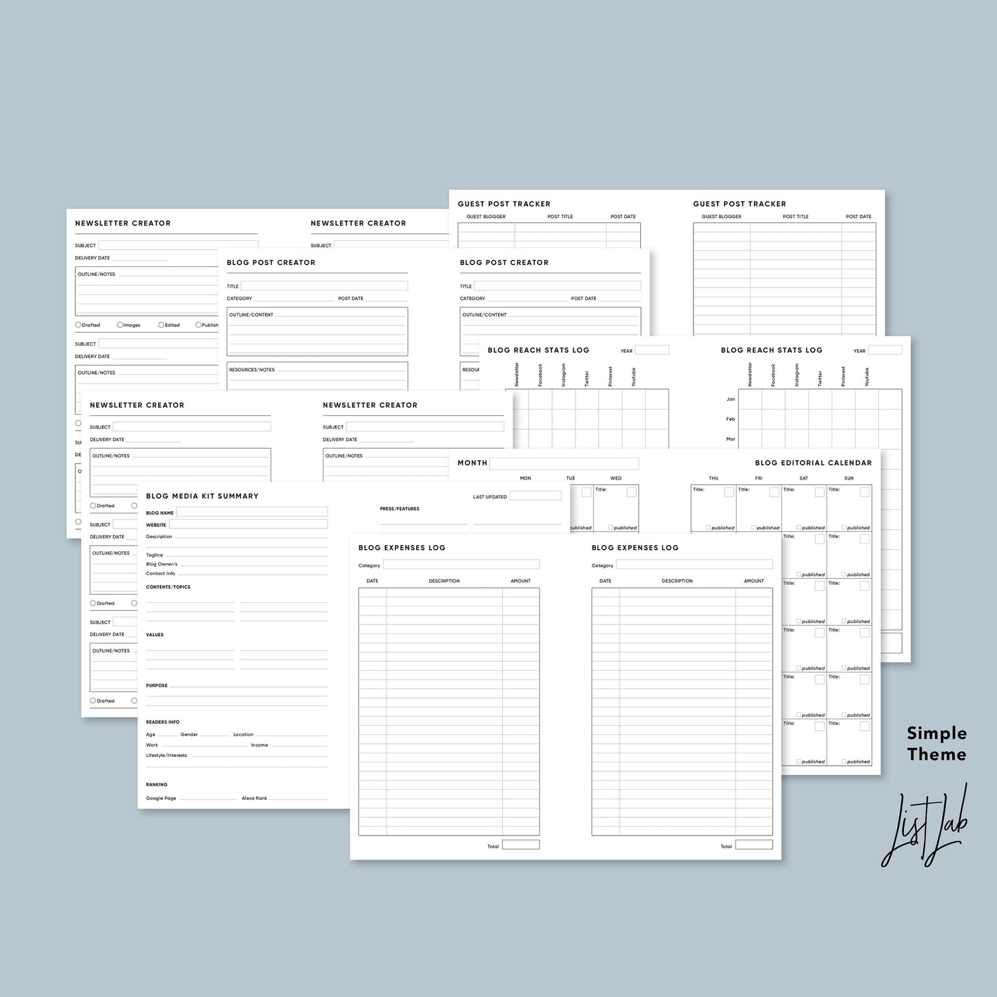 Mini Discbound BLOG KIT Printable Planner Insert Set