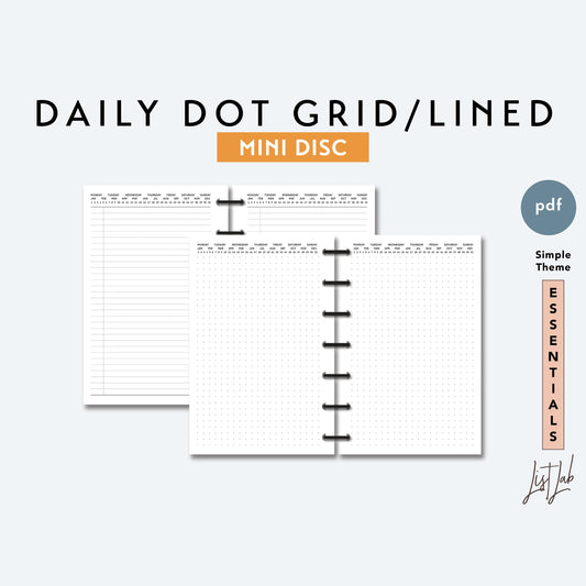 MINI Discbound DAILY DOT GRID and DAILY LINED Printable Insert Set