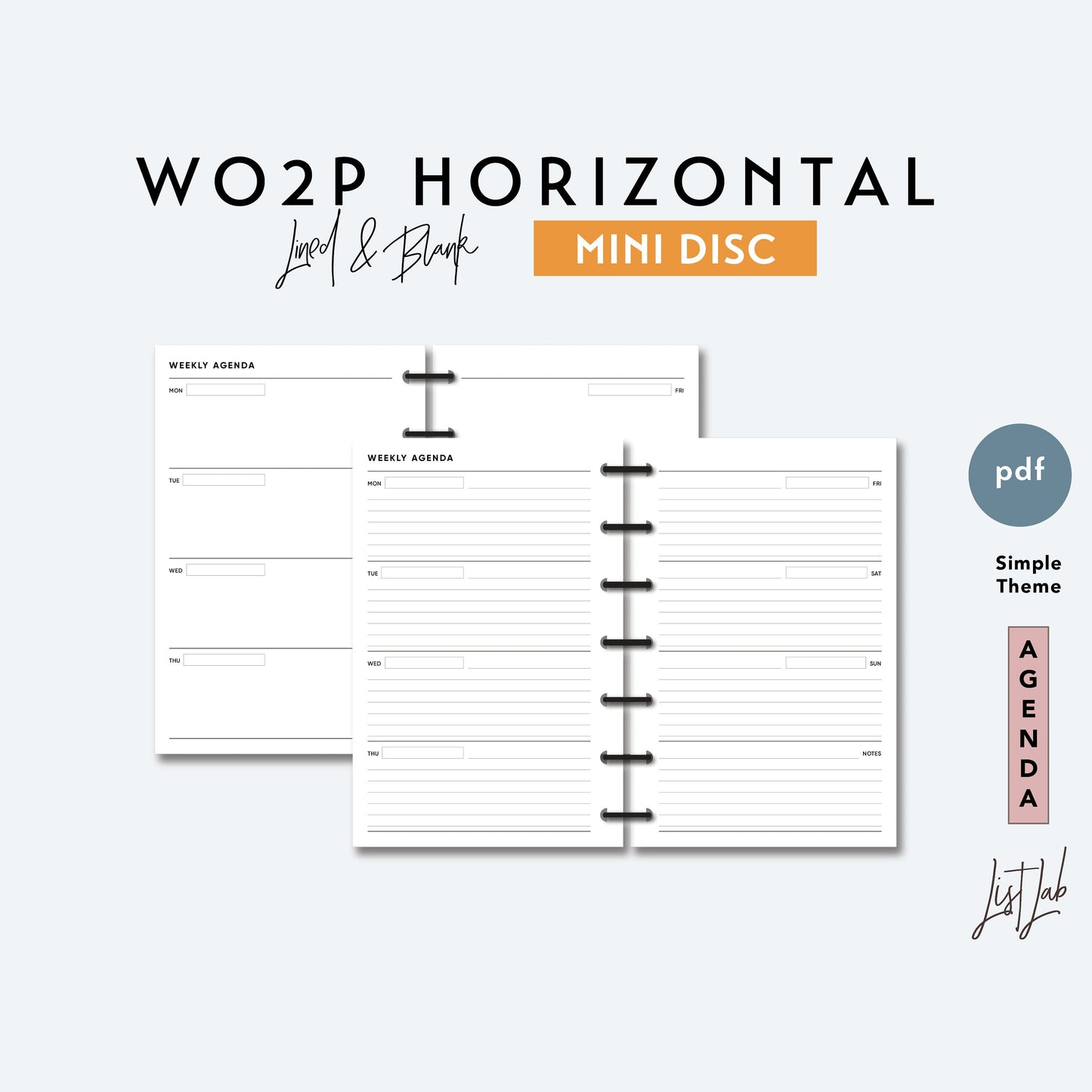 MINI Discbound WO2P HORIZONTAL Printable Insert Set