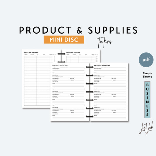 Mini Discbound PRODUCT AND SUPPLIES TRACKERS Printable Insert Set