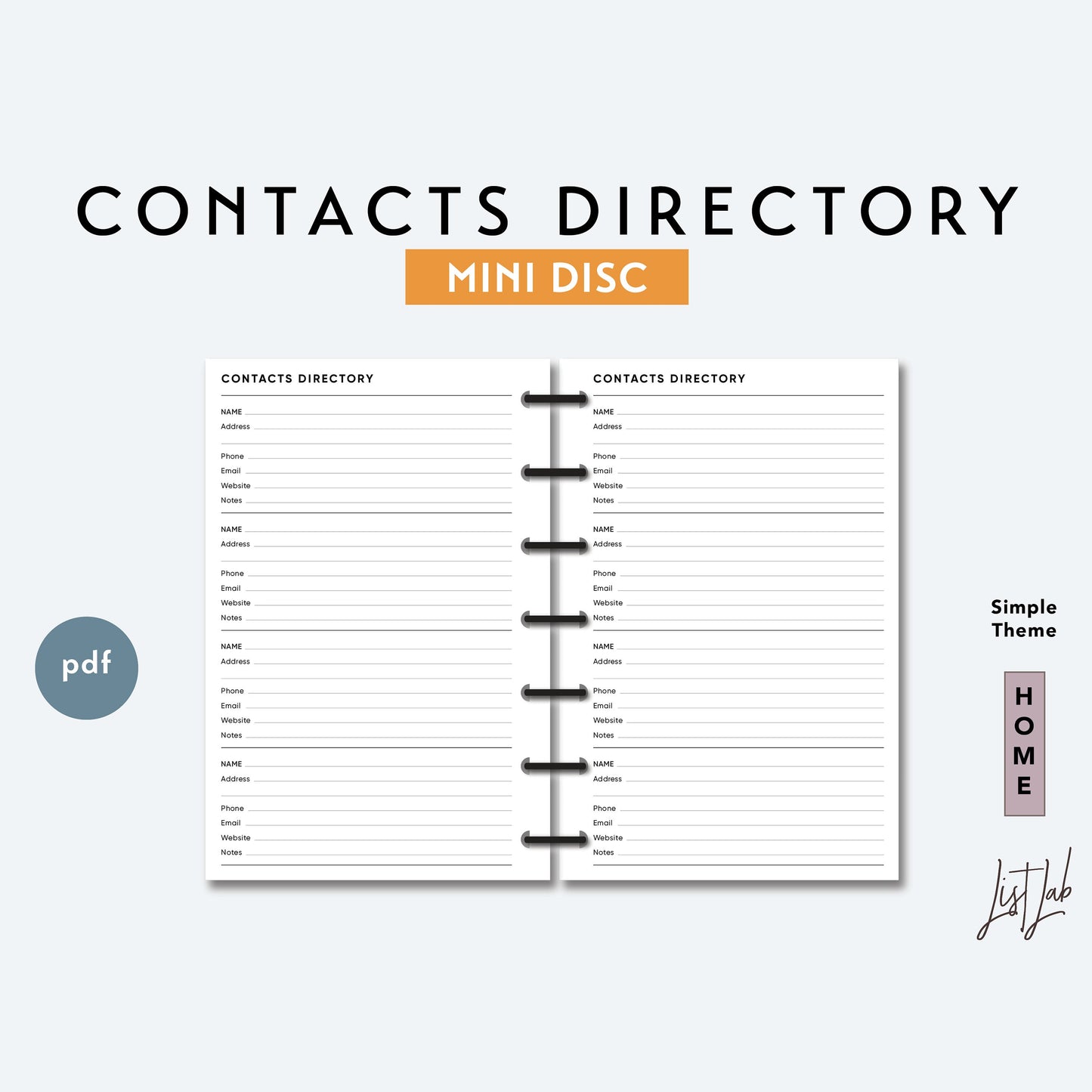 MINI Discbound CONTACTS DIRECTORY Printable Insert Set