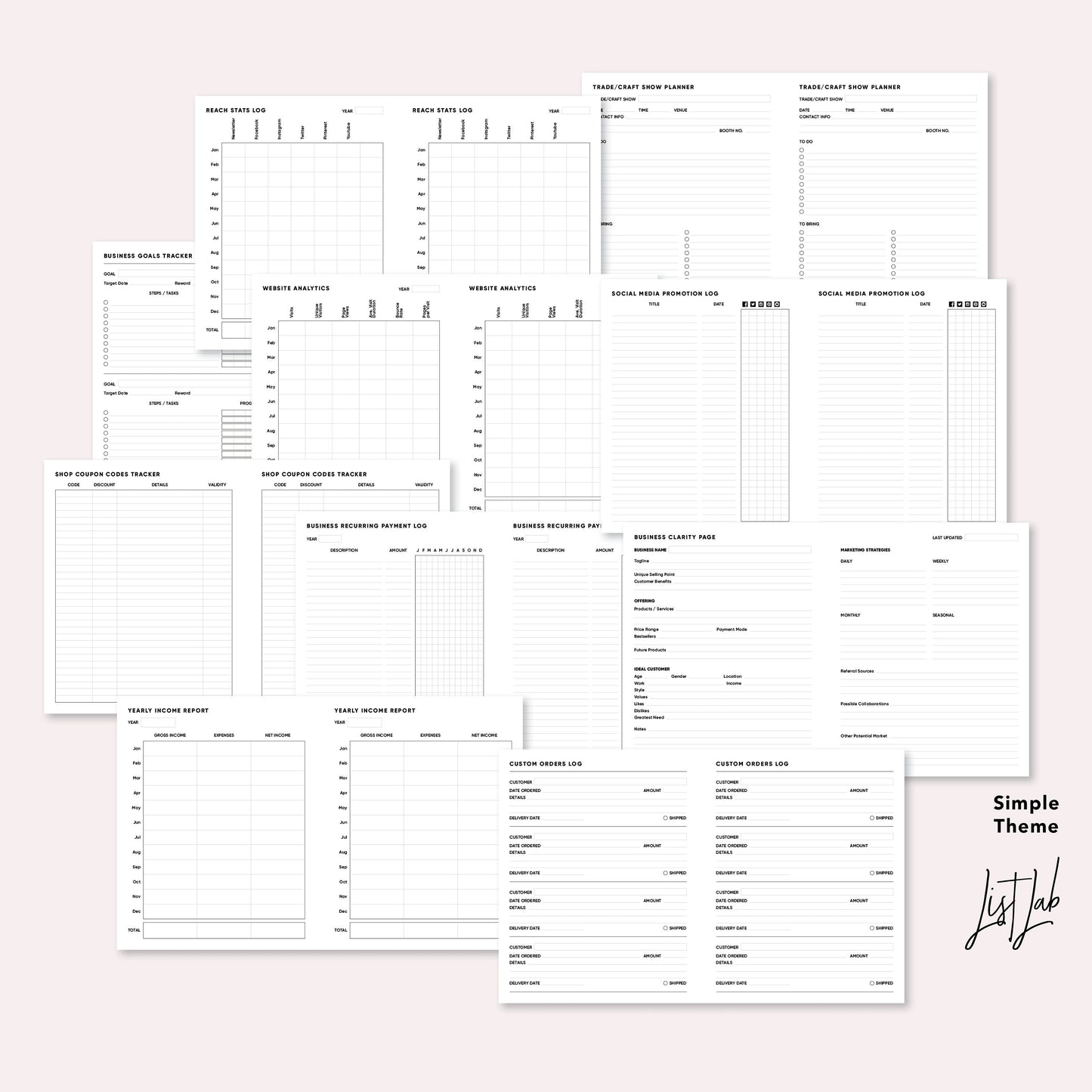 ECLP / A5 Wide Ring SMALL BUSINESS KIT Printable Planner Insert Set