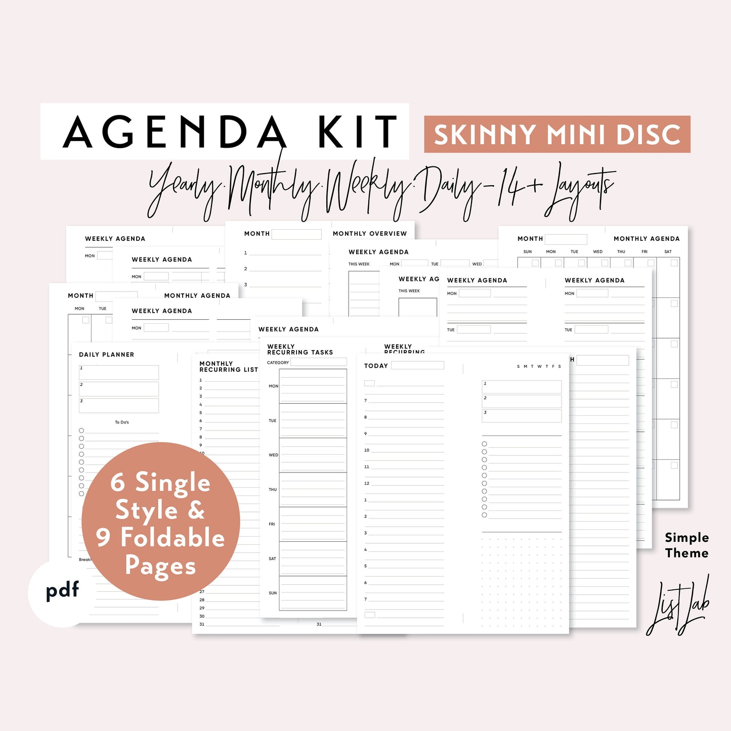 Skinny Mini Discbound AGENDA Kit Printable Insert Set