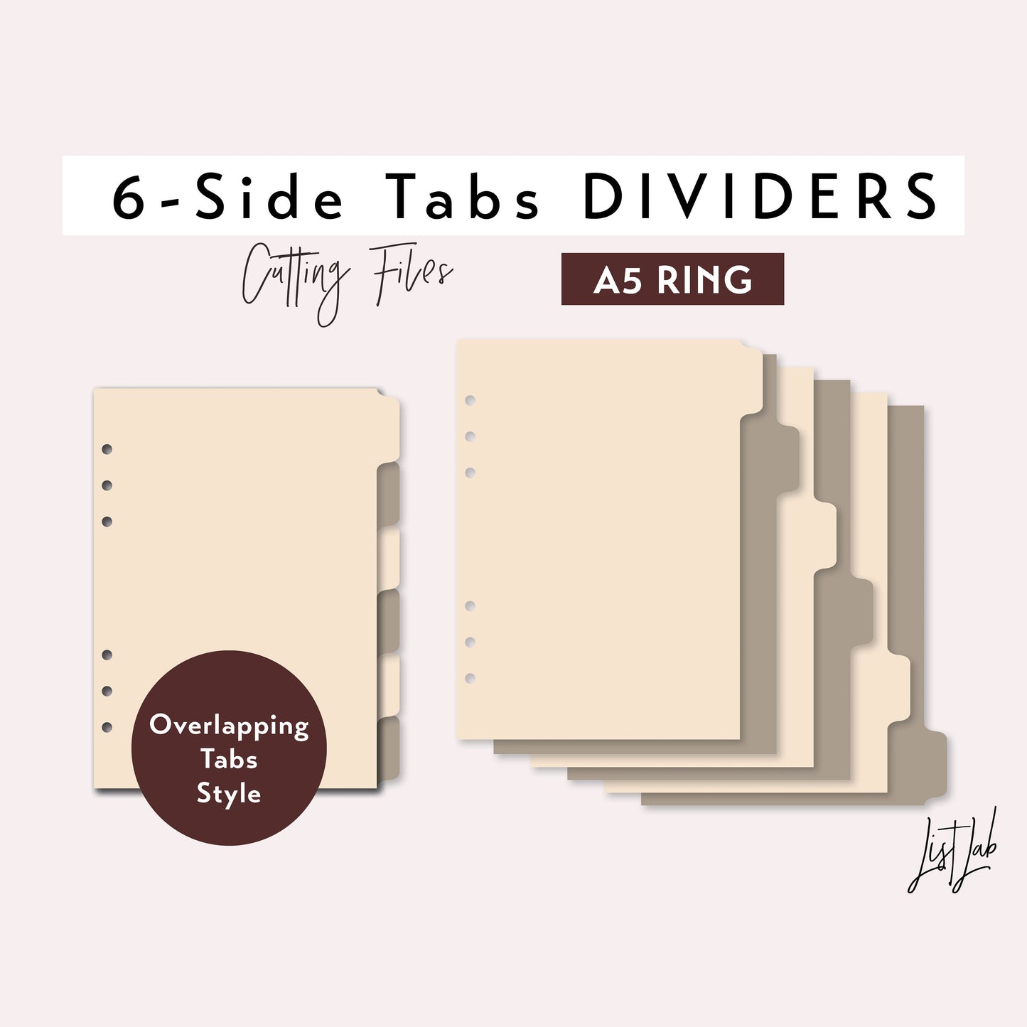 A5 Ring 6-SIDE Tab Dividers Cutting Files Set
