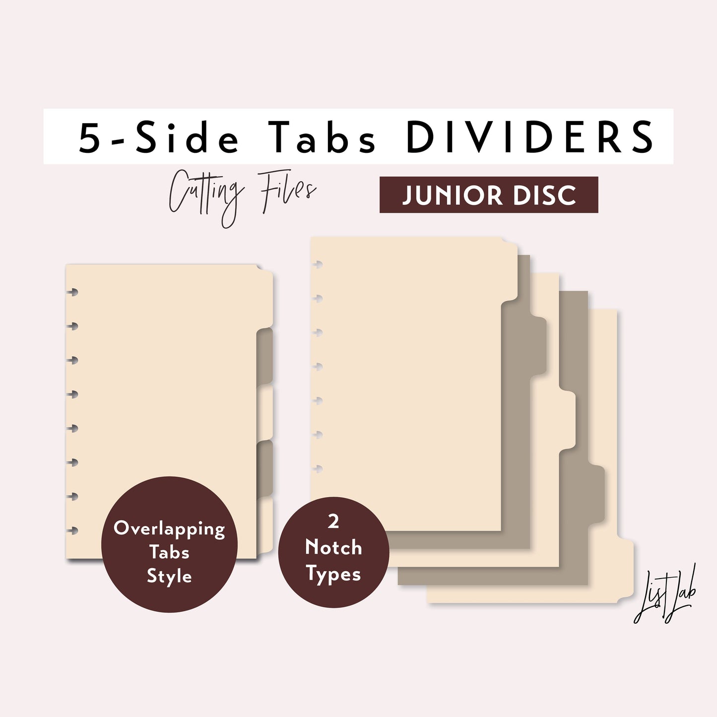 Junior Discbound 5-SIDE Tab Dividers Cutting Files Set