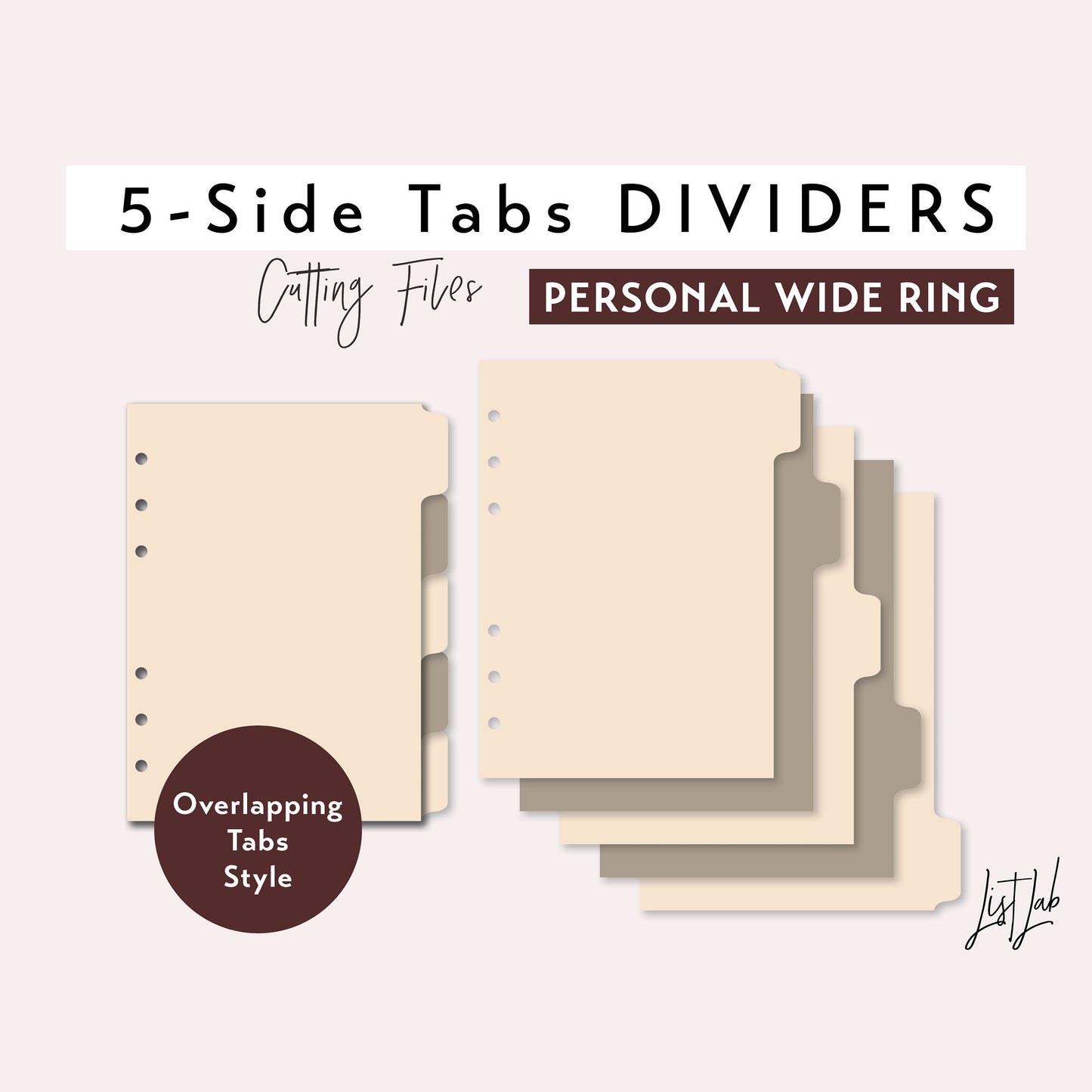Personal Wide Ring size 5-SIDE Tab Dividers Cutting Files Set