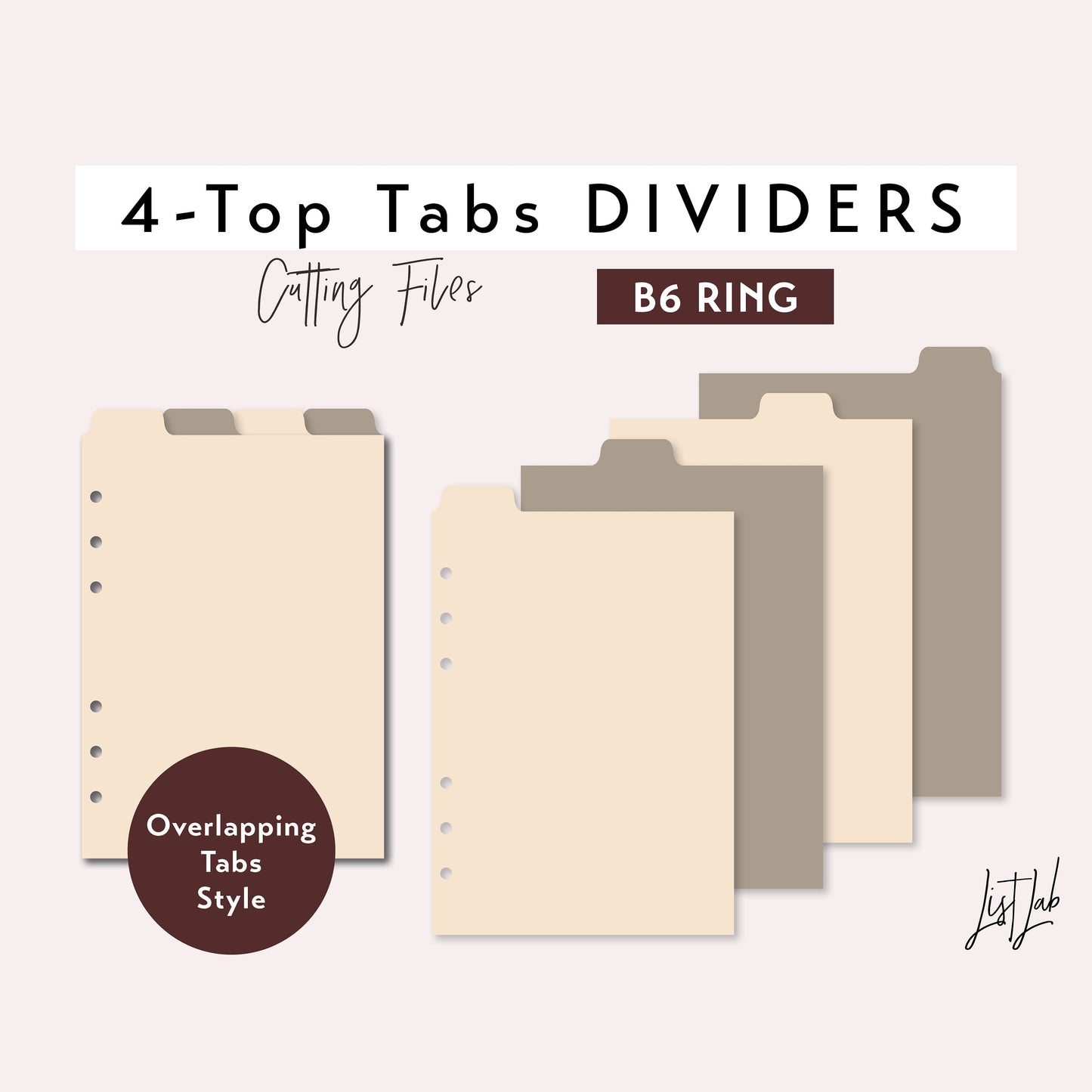 B6 Ring 4-TOP Tab Dividers Cutting Files Set