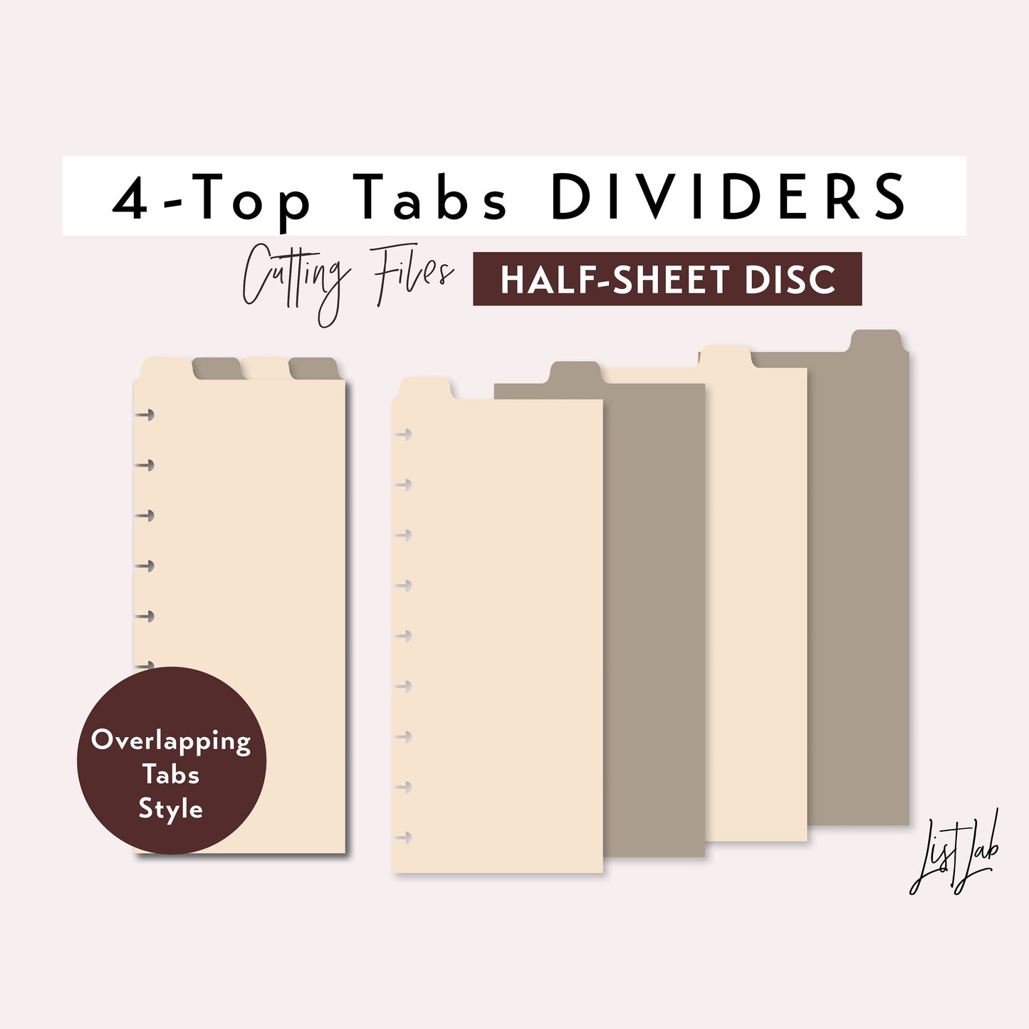 Half-Sheet / Skinny Classic Discbound 4-TOP TAB DIVIDERS Cutting Files Set