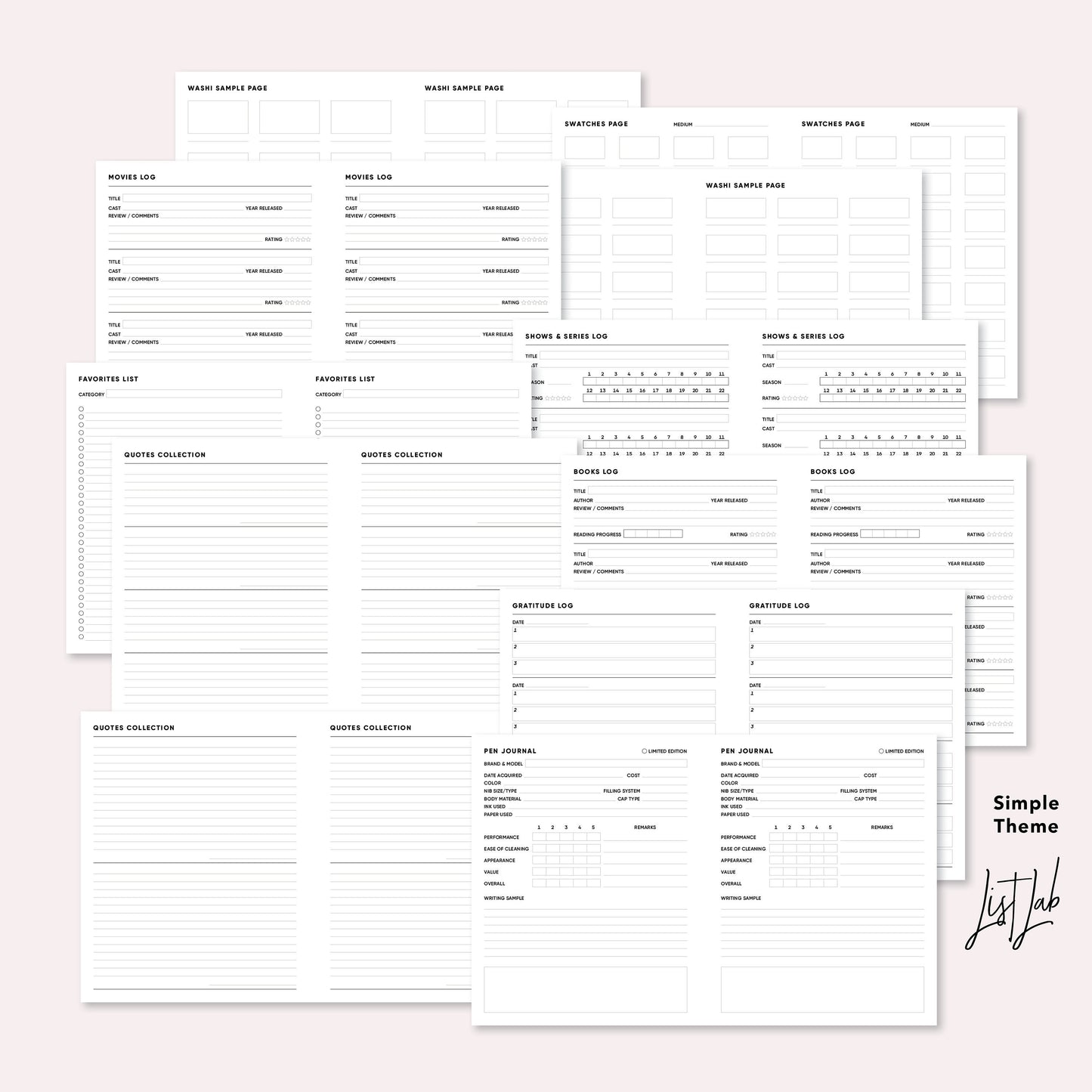 ECLP / A5 Wide Ring ME TIME KIT Printable Planner Insert Set