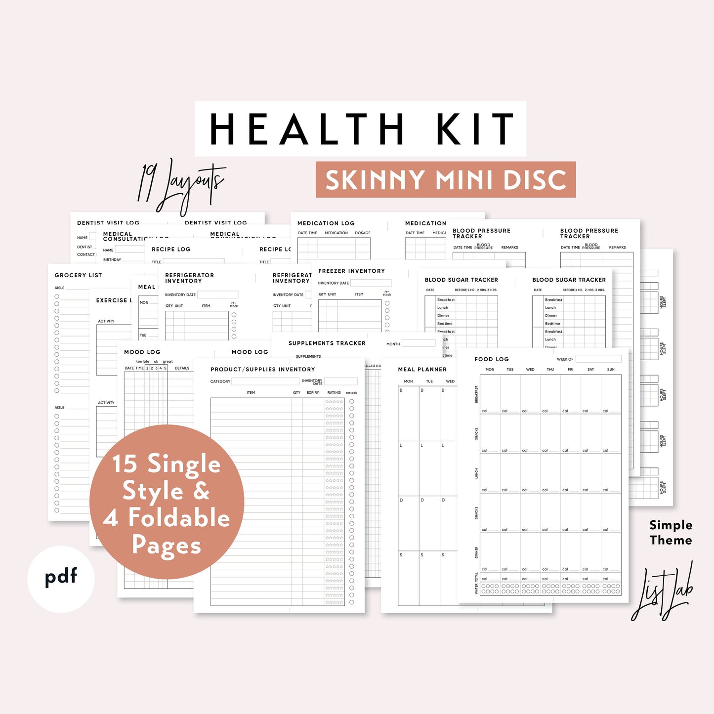 Skinny Mini Discbound HEALTH Kit   Printable Insert Set