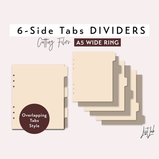 A5 Wide Ring size 6-SIDE Tab Dividers Cutting Files Set