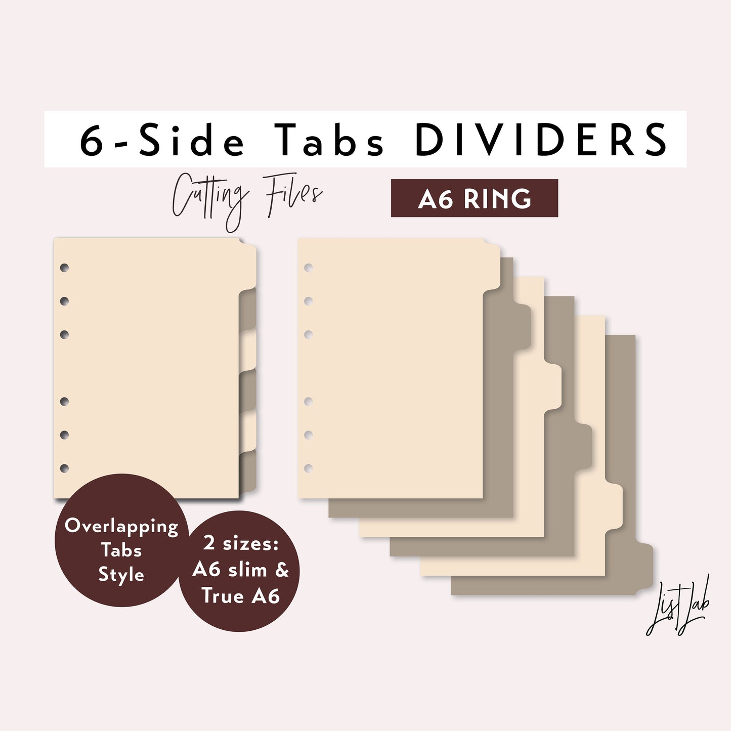 A6 Ring size 6 SIDE Tab Dividers Cutting Files Set
