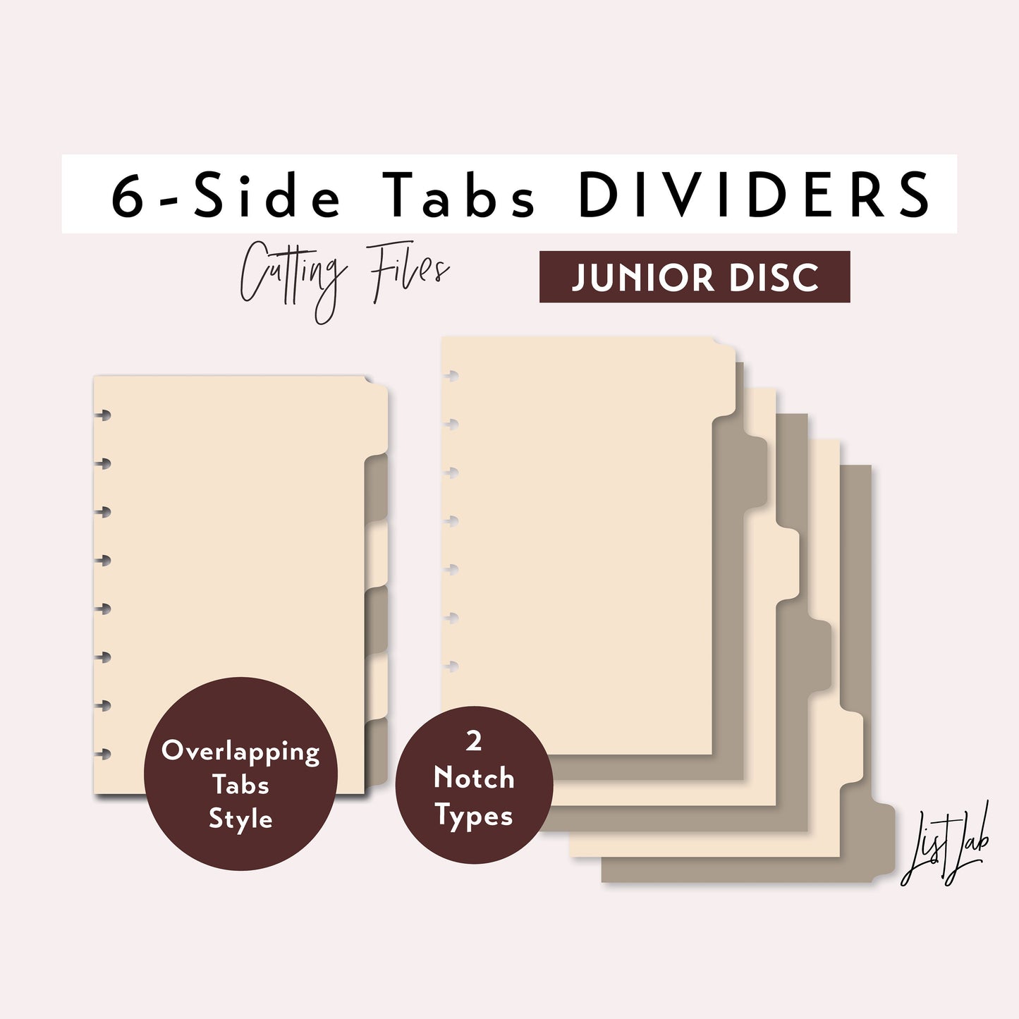 Junior Discbound 6-SIDE Tab Dividers Cutting Files Set