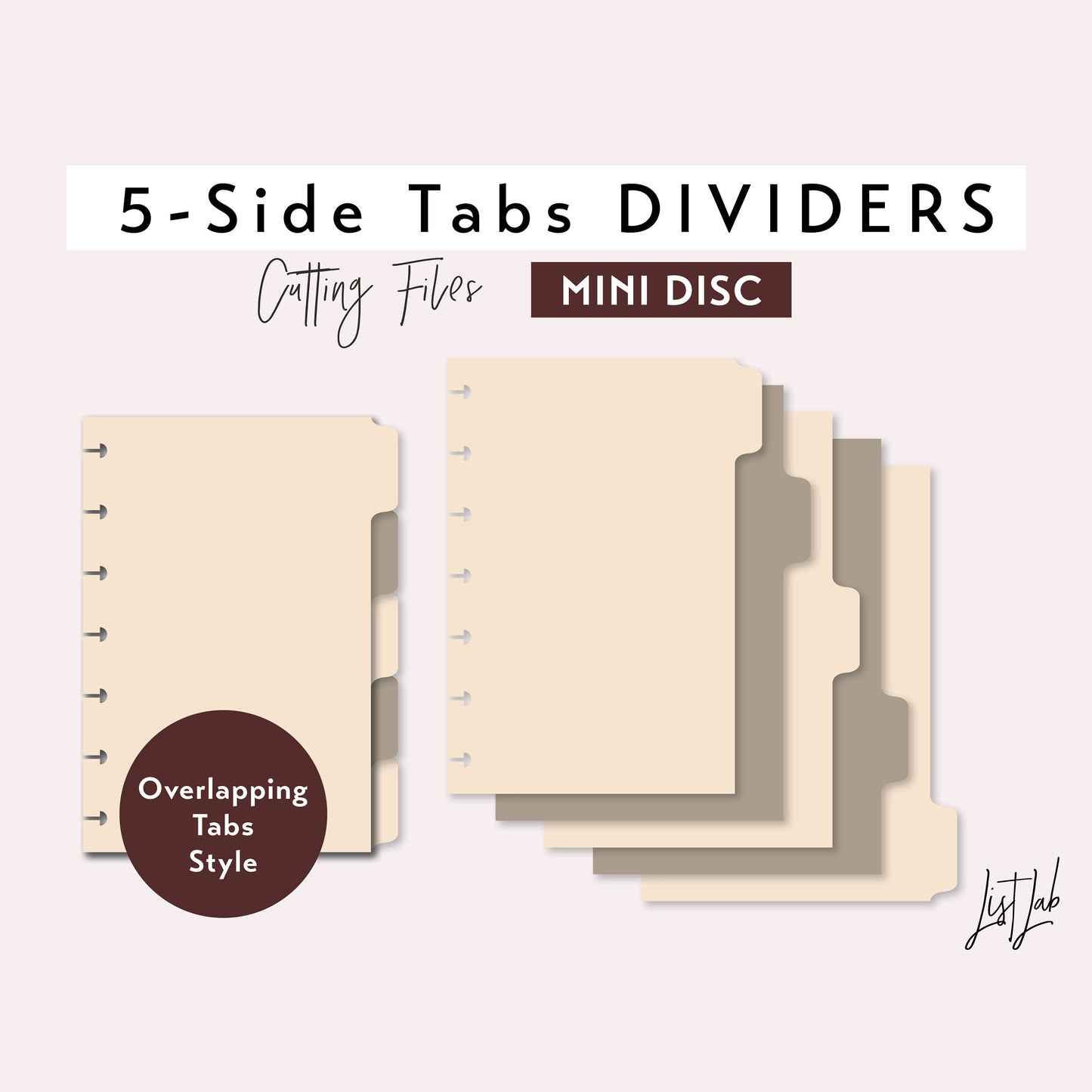 Mini Discbound 5-SIDE Tab Dividers Cutting Files Set