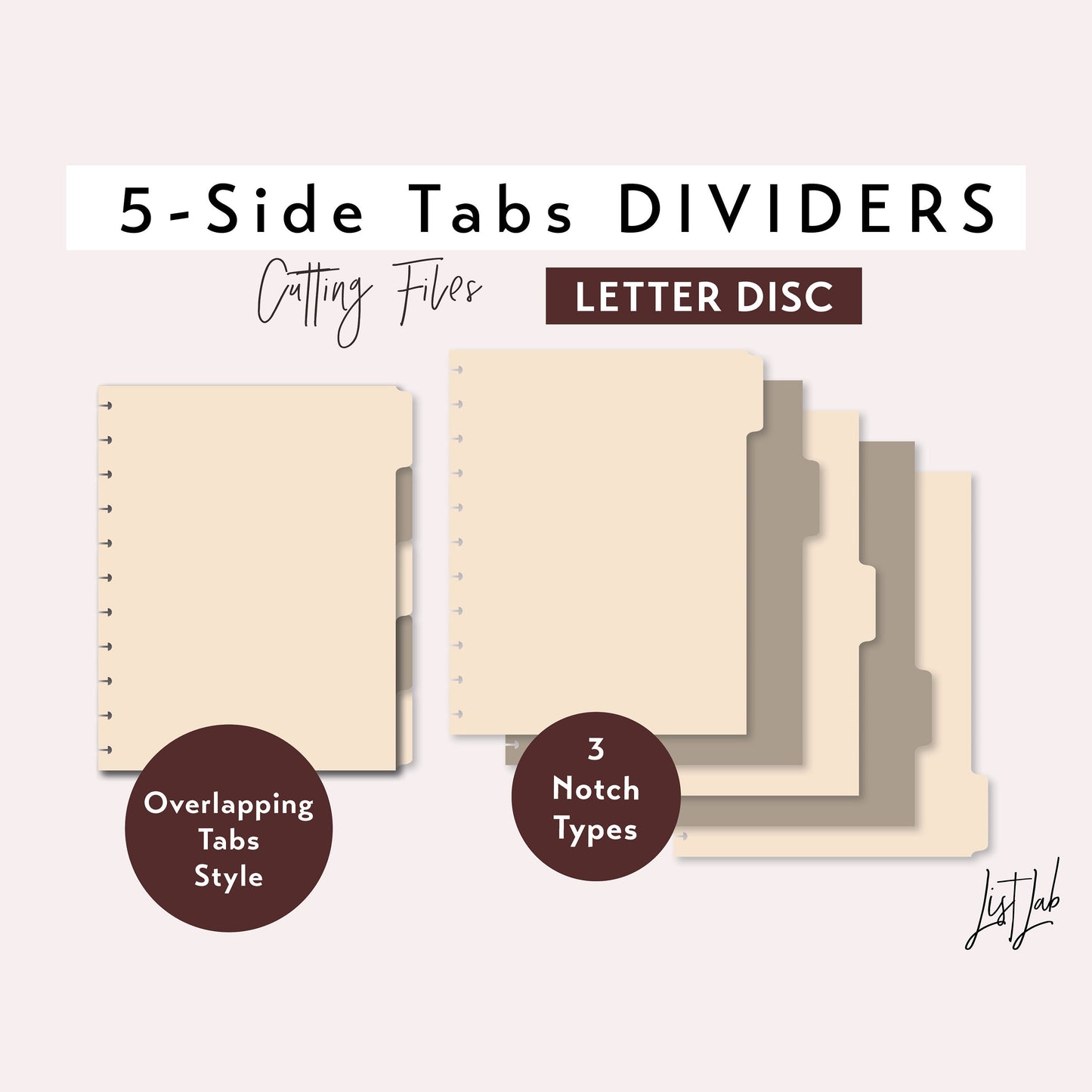 Letter Discbound 5-SIDE Tab Dividers Cutting Files Set