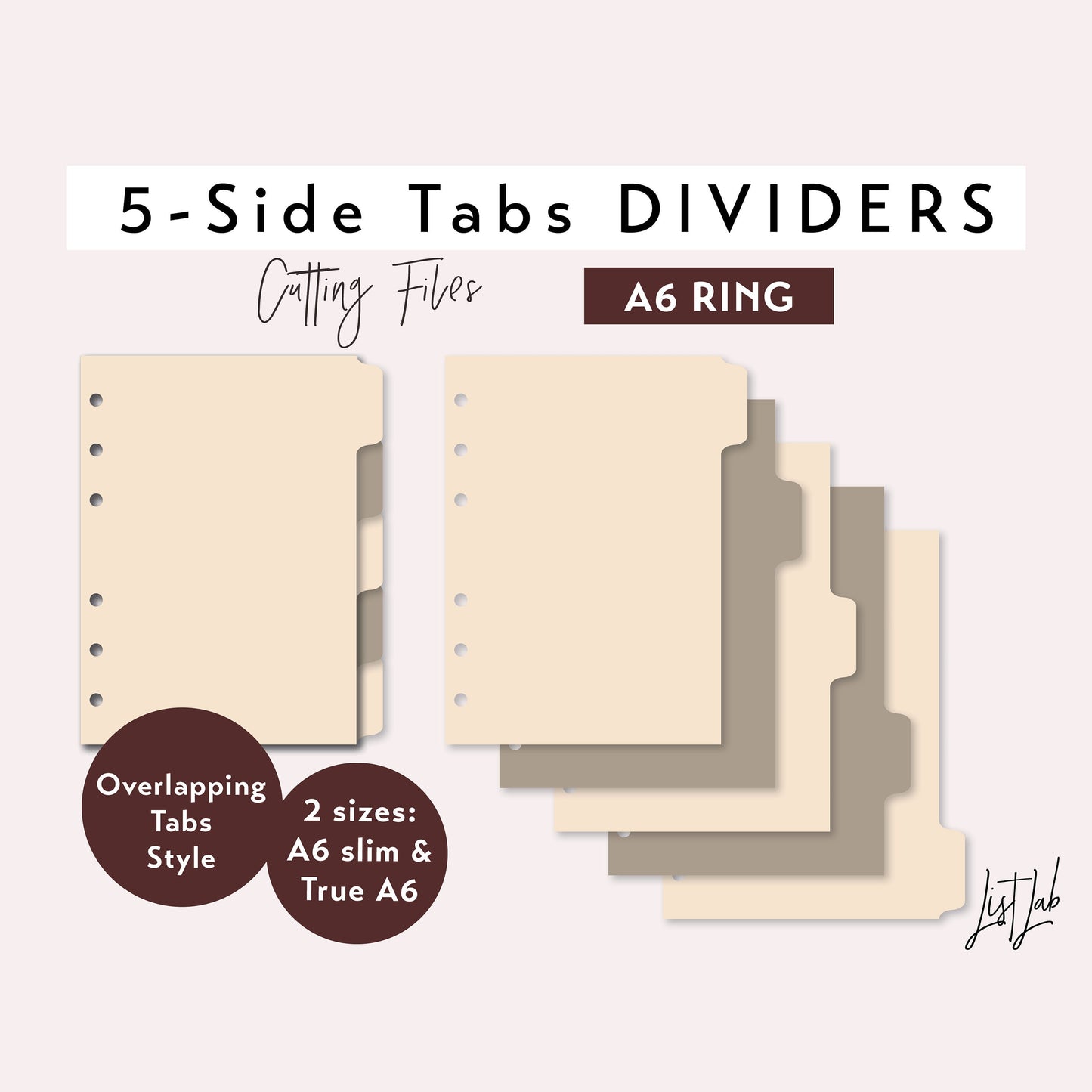 A6 Ring 5-SIDE Tab Dividers Cutting Files Set