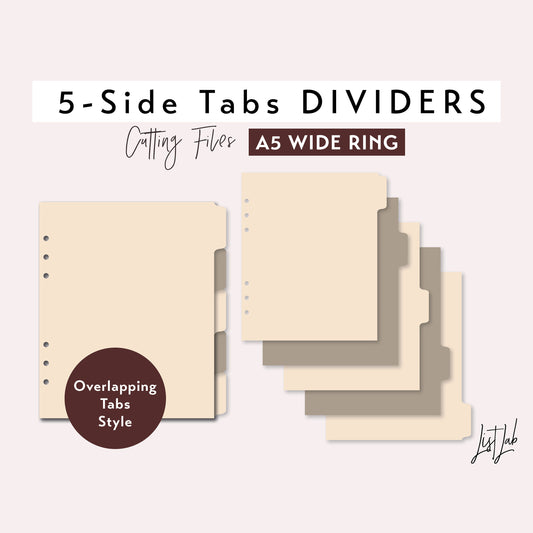 A5 Wide Ring 5-SIDE Tab Dividers Cutting Files Set
