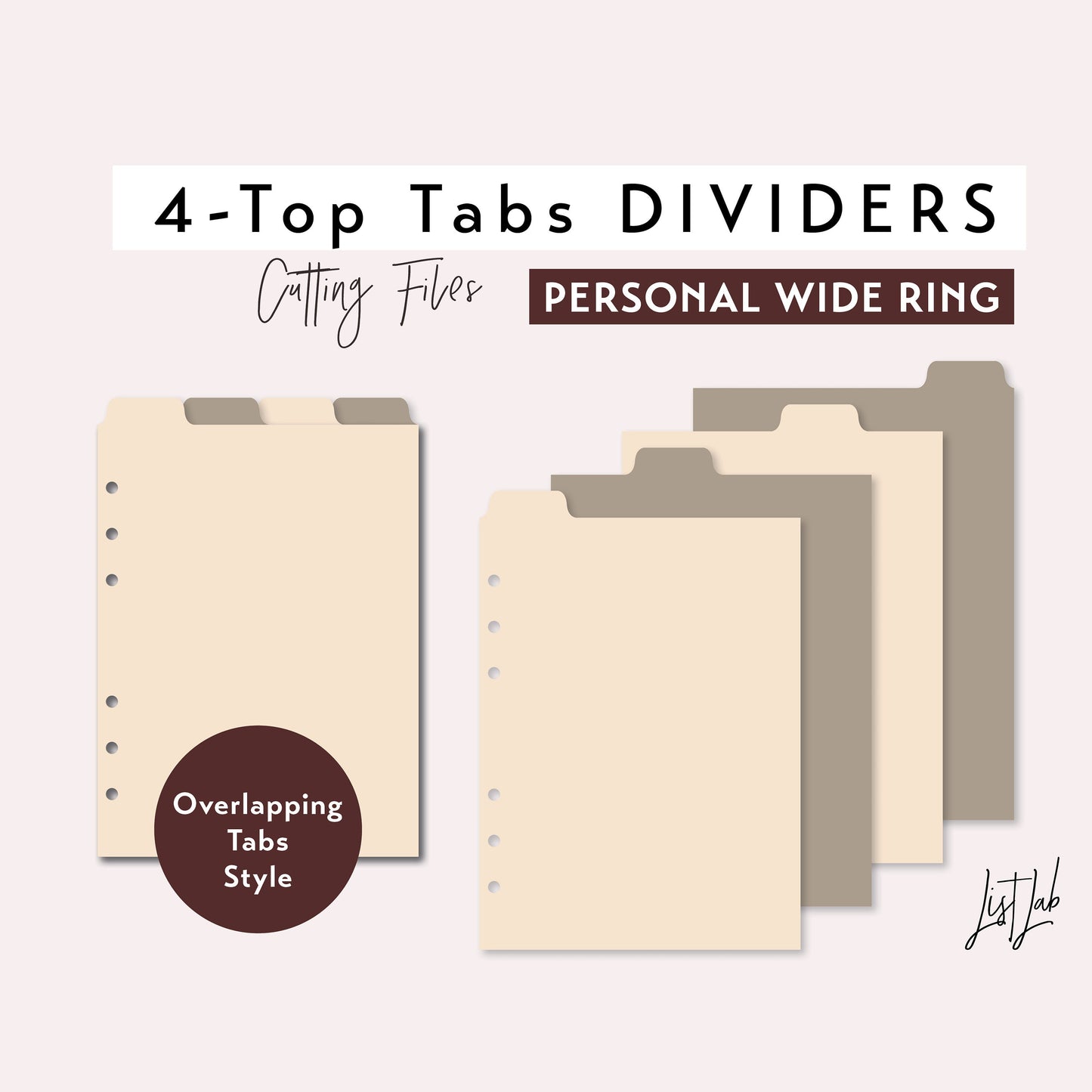 Personal WIDE Ring size 4-TOP Tab Dividers Cutting Files Set