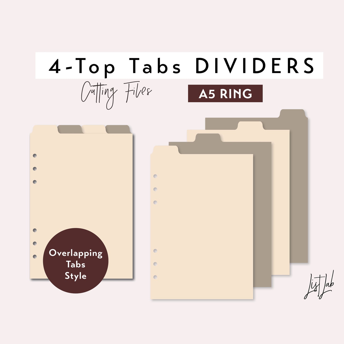 A5 Ring 4 TOP TAB DIVIDERS Cutting Files Set