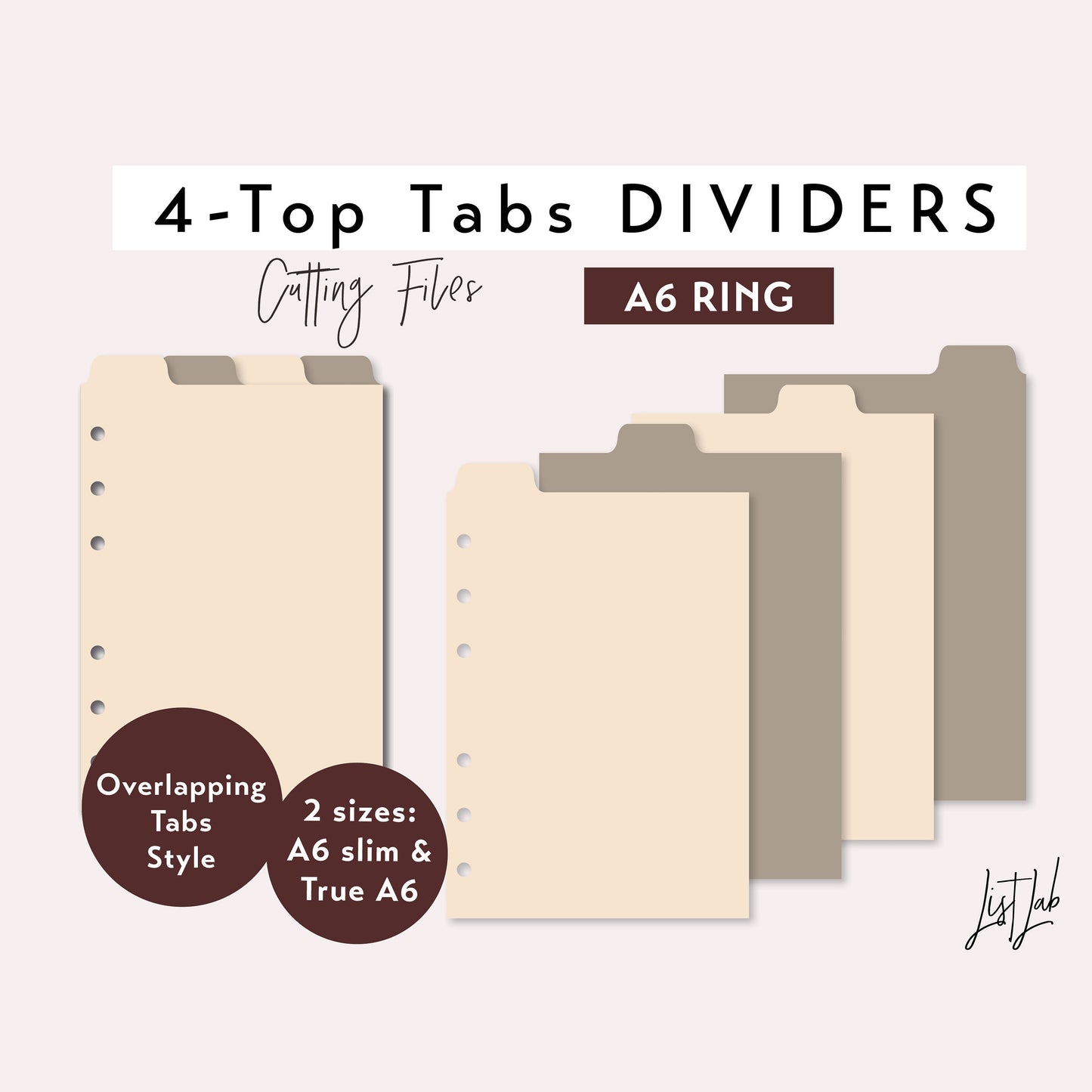 A6 Ring 4-TOP Tab Dividers Cutting Files Set