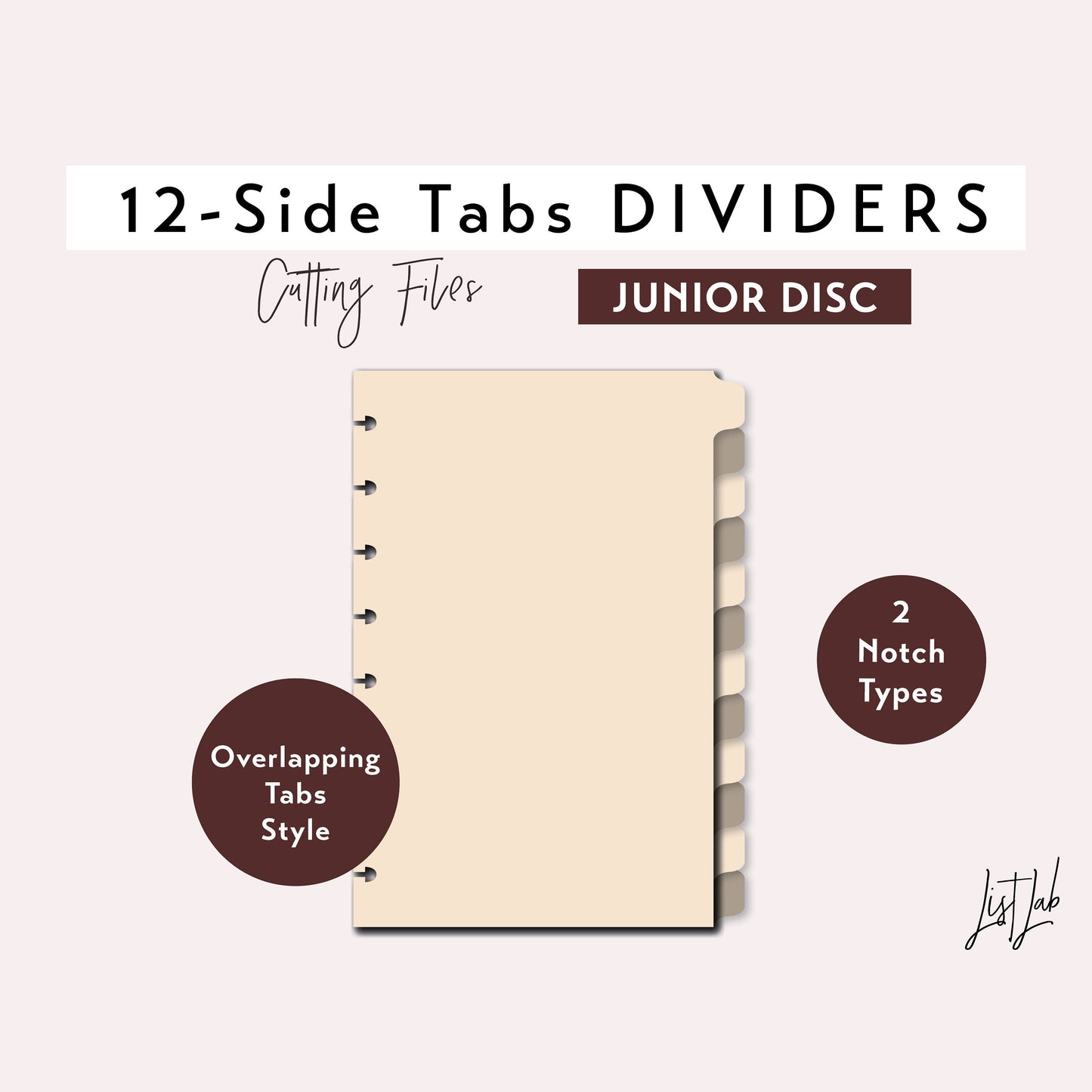 Junior Discbound 12-SIDE TAB DIVIDERS Cutting Files Set