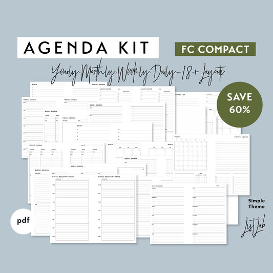 FC Compact Ring AGENDA Kit Printable Insert Set