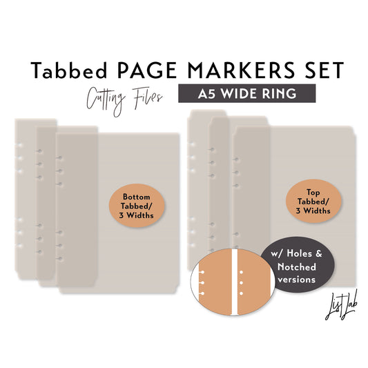 A5 WIDE Ring Tabbed Page Markers - 3 widths – Cutting Files Set