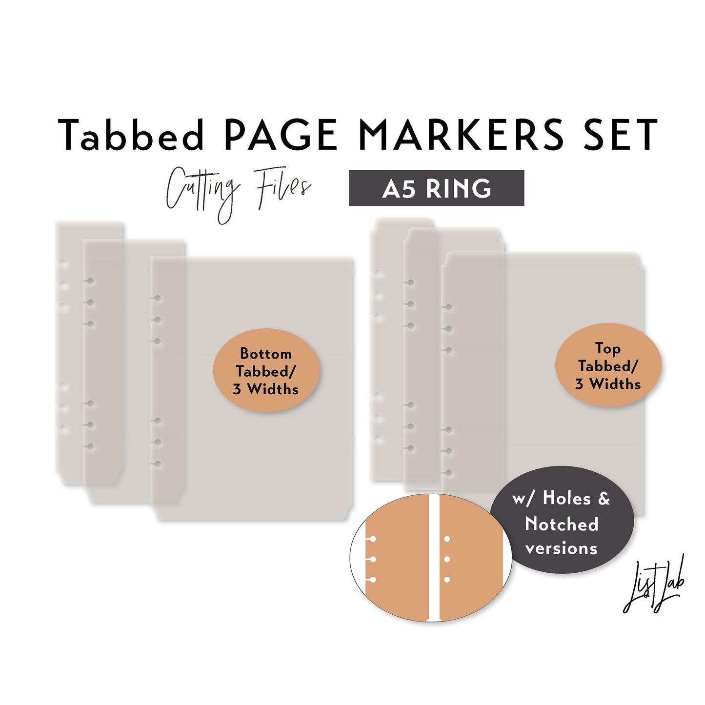 A5 Ring Tabbed Page Markers - 3 widths – Cutting Files Set
