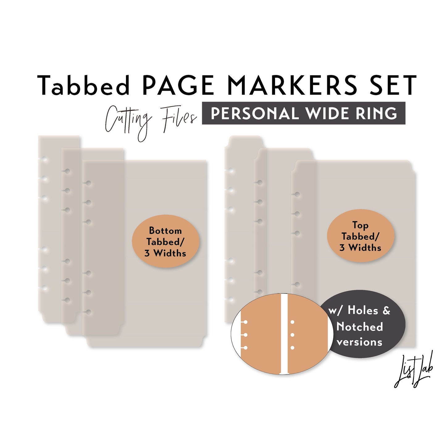 Personal Wide Ring Tabbed Page Markers - 3 widths – Cutting Files Set