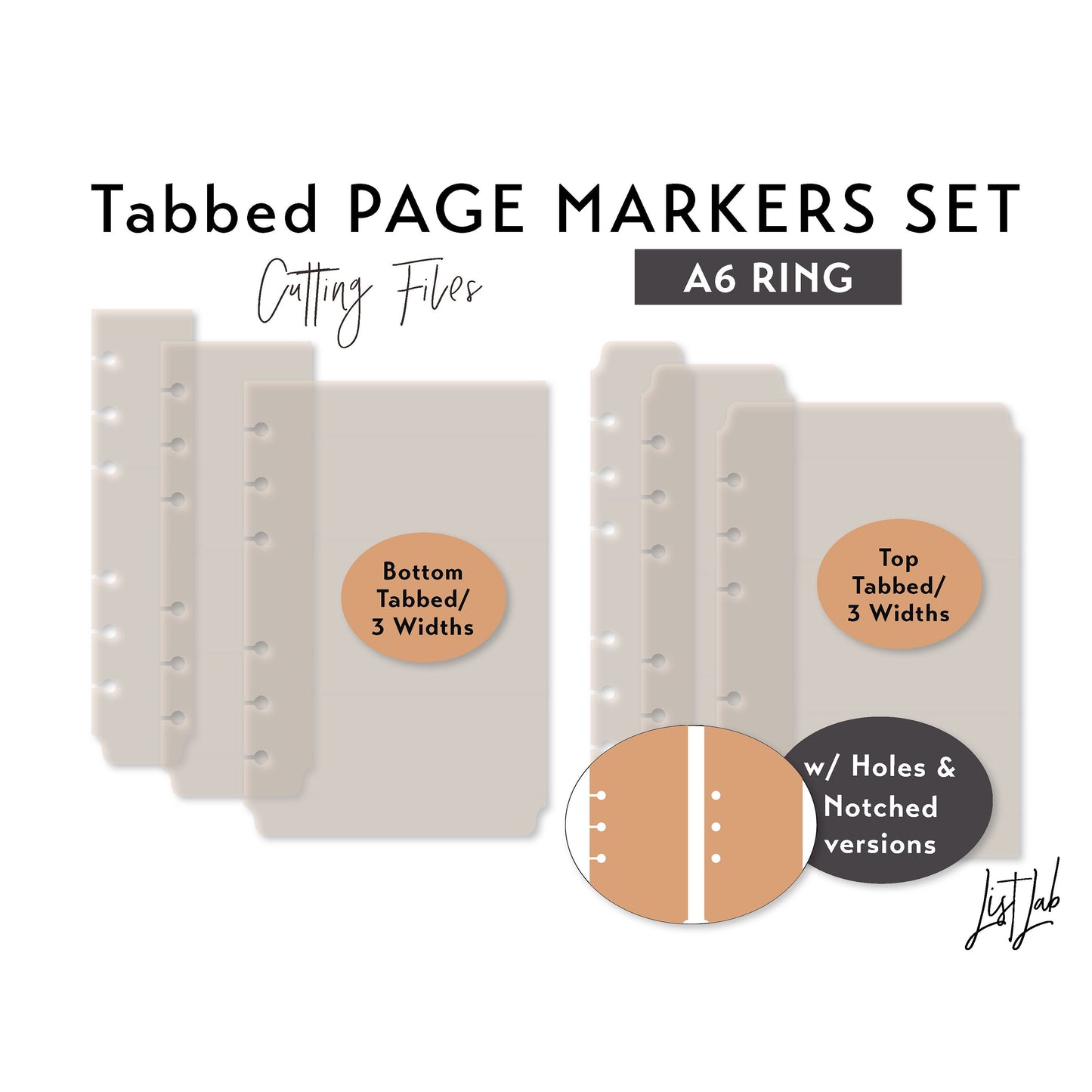 A6 Ring Tabbed Page Markers - 3 widths – Die Cutting Files Set