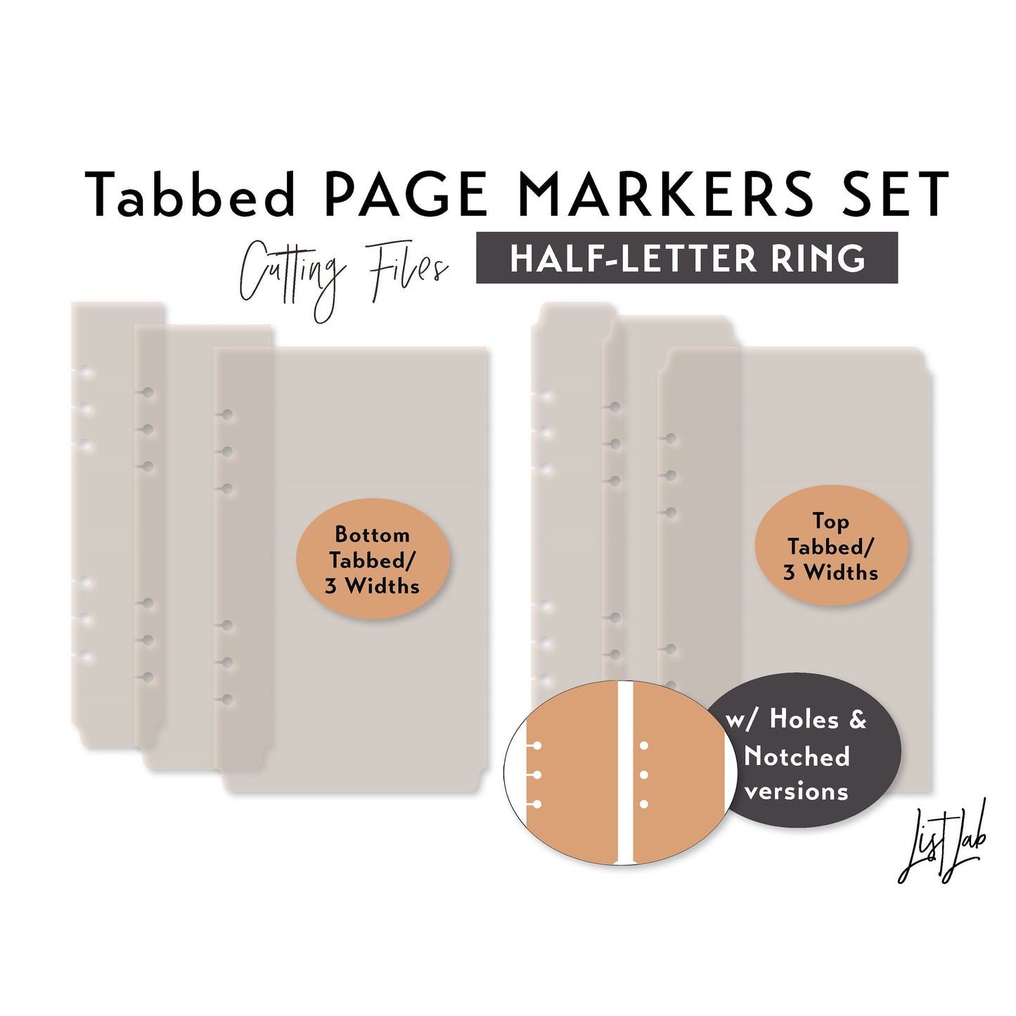 Half-letter Ring Tabbed Page Markers - 3 widths – Cutting Files Set